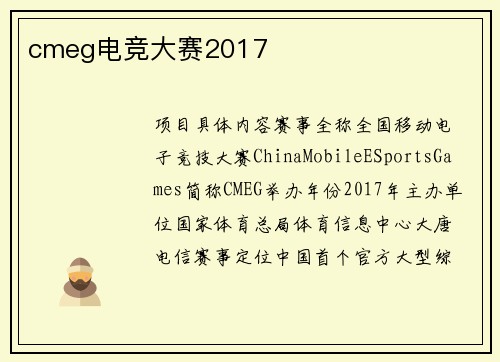 cmeg电竞大赛2017